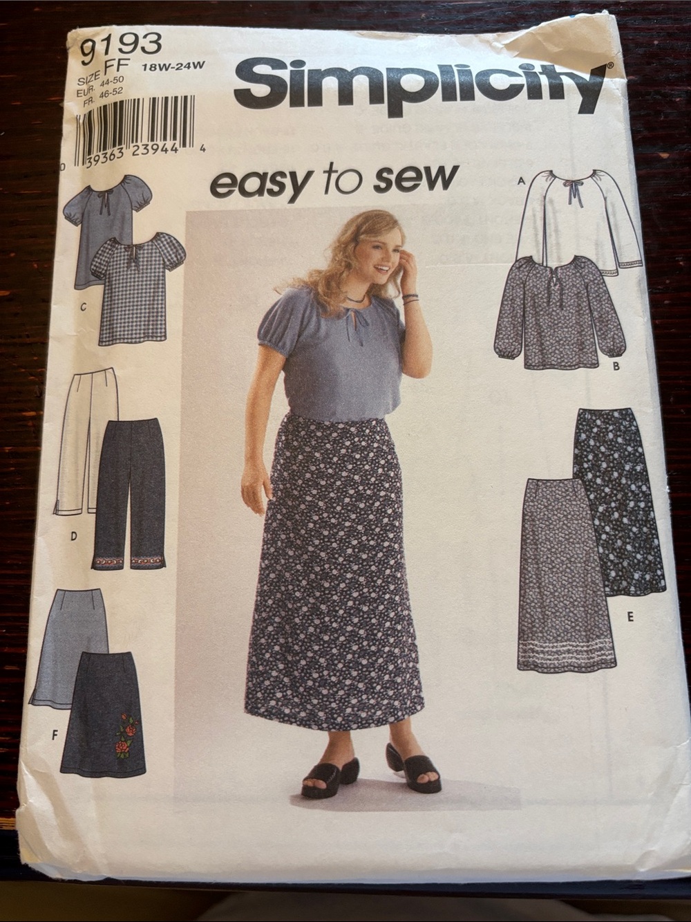 Simplicity 9193  Maxi Skirt sewing pattern Women's A-Line Skirt 18w- 24